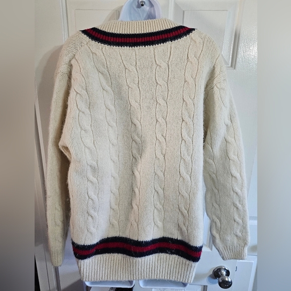 Brandy Melville Large White Wool Cricket Varsity Preppy Sweater Nikki Trimming - Picture 2 of 7
